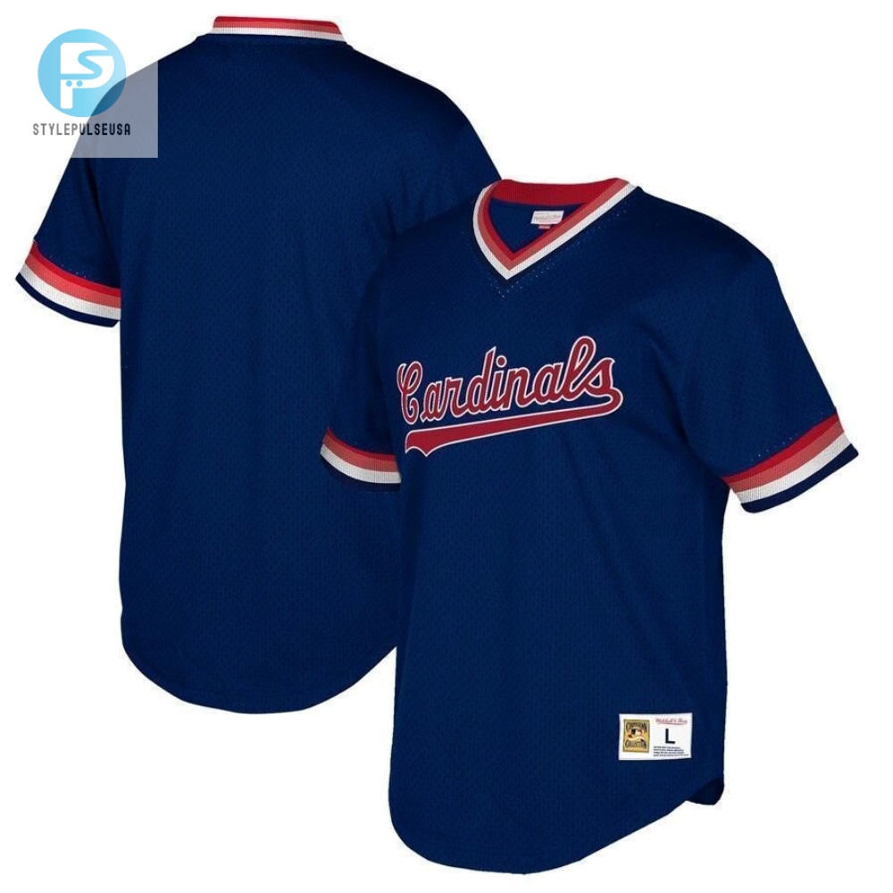 St. Louis Cardinals Mitchell And Ness Big And Tall Cooperstown Collection Mesh Wordmark Vneck Jersey  Navy 