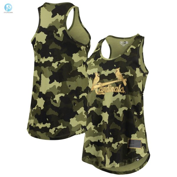 St. Louis Cardinals New Era Womens 2022 Mlb Armed Forces Day Camo Racerback Tank Top Green stylepulseusa 1