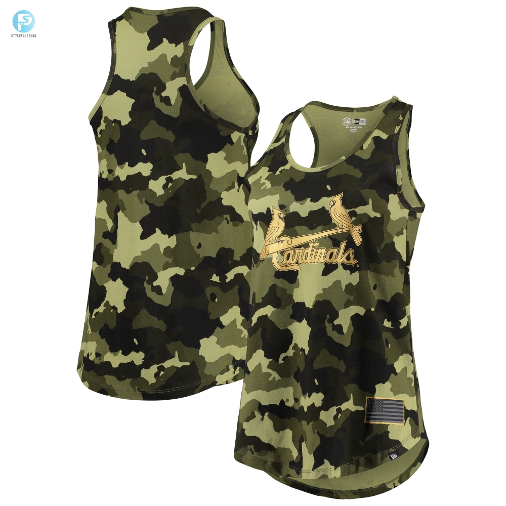 St. Louis Cardinals New Era Womens 2022 Mlb Armed Forces Day Camo Racerback Tank Top  Green 