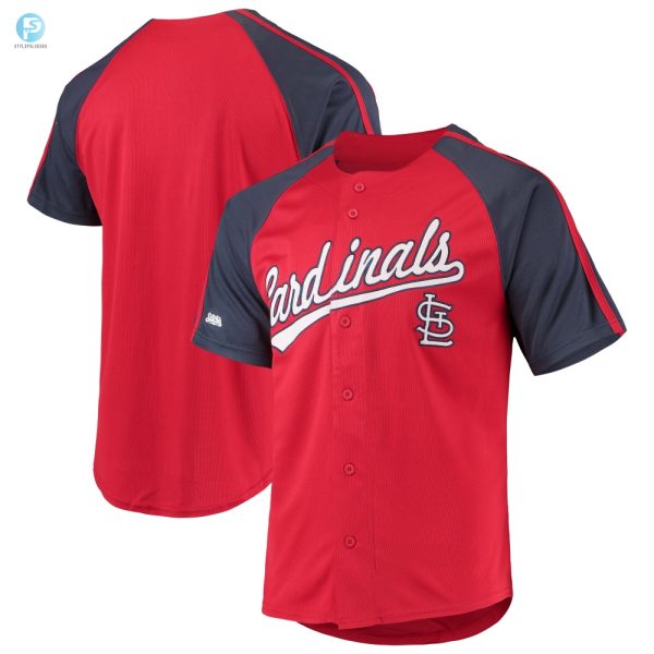 St. Louis Cardinals Stitches Buttondown Raglan Replica Jersey Red Mlb stylepulseusa 1 1