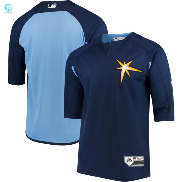 Tampa Bay Rays Majestic Authentic Collection Onfield 34Sleeve Batting Practice Jersey Navylight Blue Mlb stylepulseusa 1