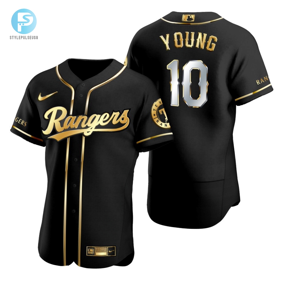 Texas Rangers 10 Michael Young Mlb Golden Brandedition Black Jersey Gift For Rangers Fans 