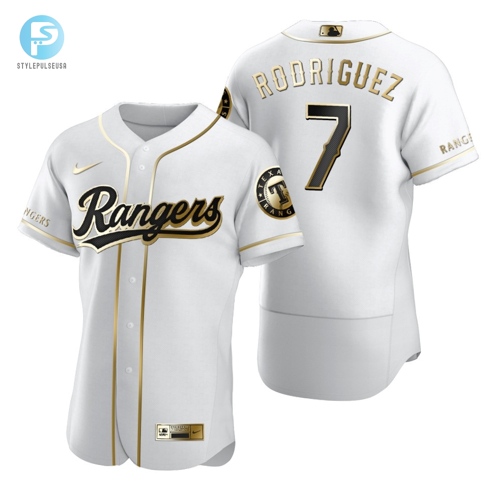 Texas Rangers 7 Ivan Rodriguez Mlb Golden Brandedition White Jersey Gift For Rangers Fans stylepulseusa 1