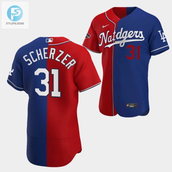 Texas Rangers Jersey Max Scherzer Dodgers Nationals Outstanding Pitcher Red Royal 31 Jersey Split Edition stylepulseusa 1