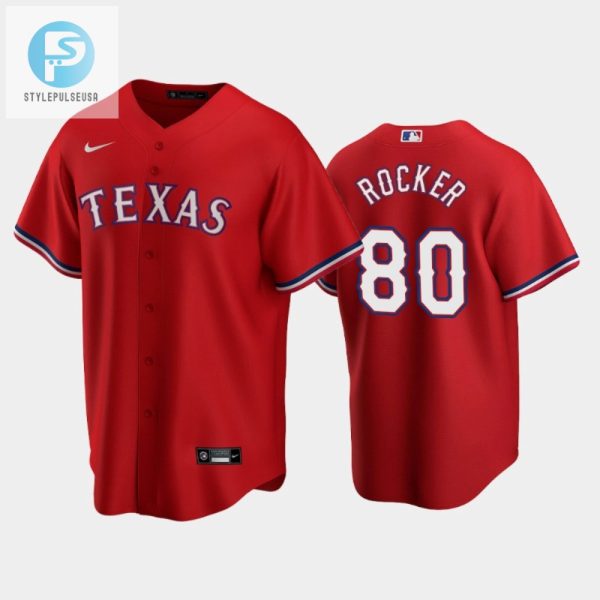 Texas Rangers Kumar Rocker 80 202223 Draft Red Alternate Jersey stylepulseusa 1