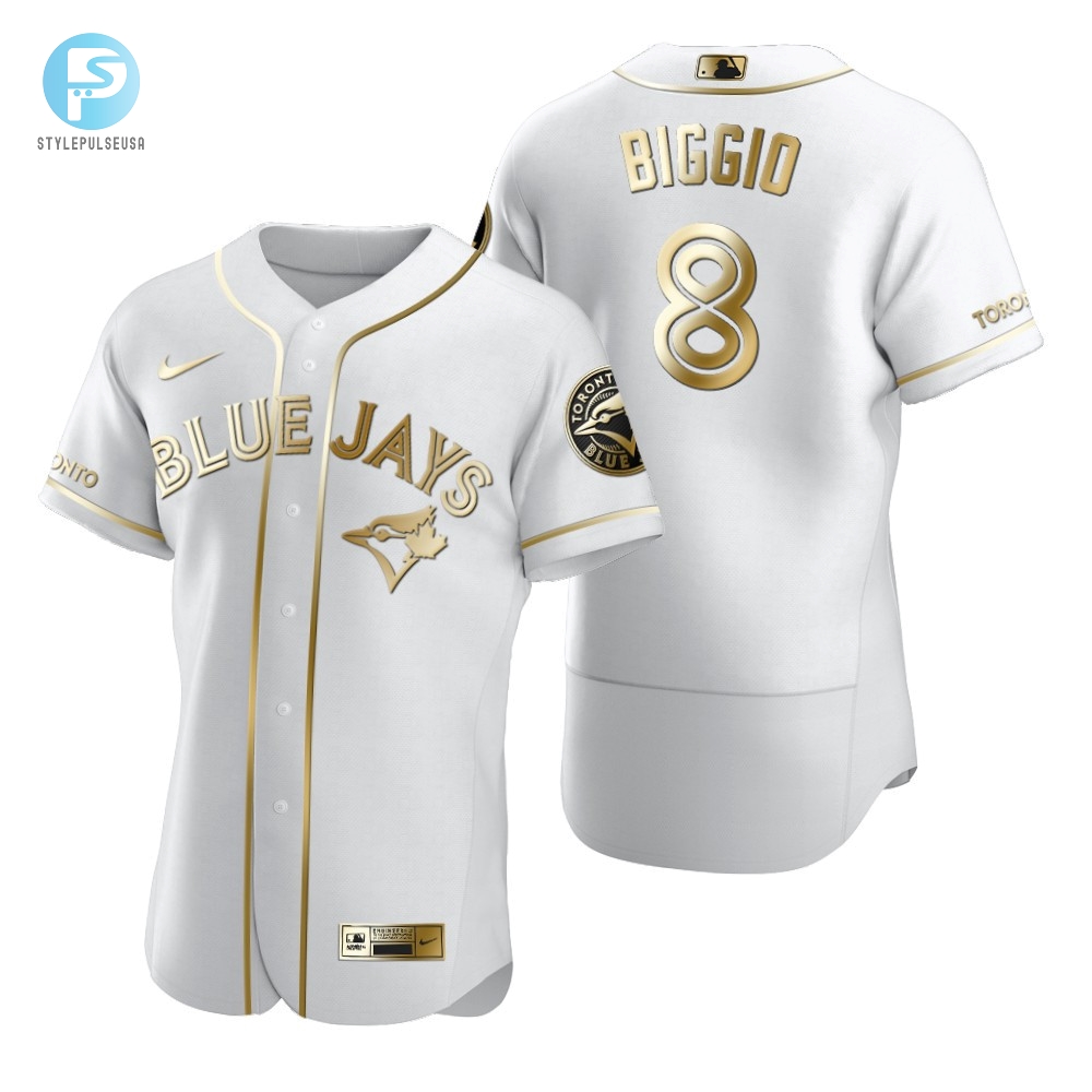 Toronto Blue Jays 8 Cavan Biggio Mlb Golden Brandedition White Jersey Gift For Blue Jays Fans 