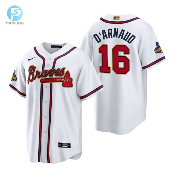 Travis Darnaud 16 Jersey Atlanta Braves White 202223 Gold Program Jersey stylepulseusa 1 1