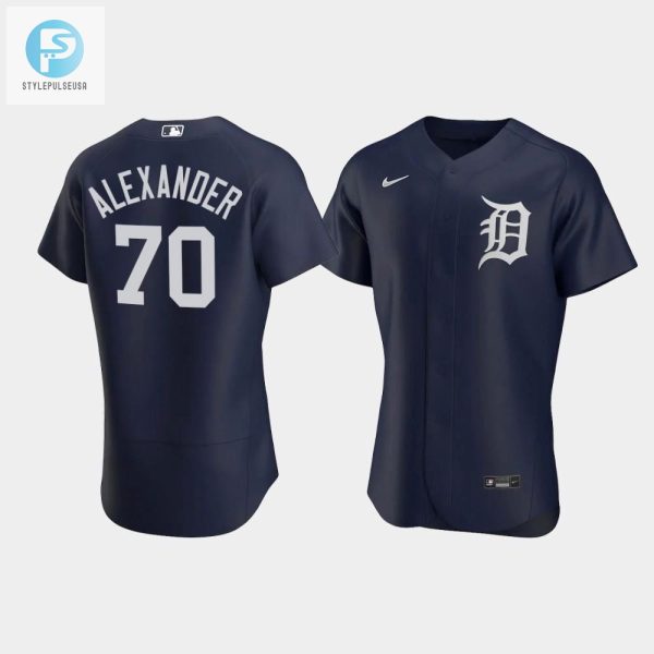 Tyler Alexander 70 Detroit Tigers Team Logo Navy Alternate Jersey stylepulseusa 1