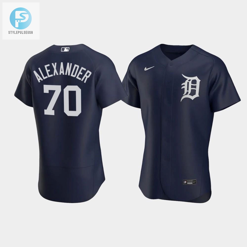 Tyler Alexander 70 Detroit Tigers Team Logo Navy Alternate Jersey 