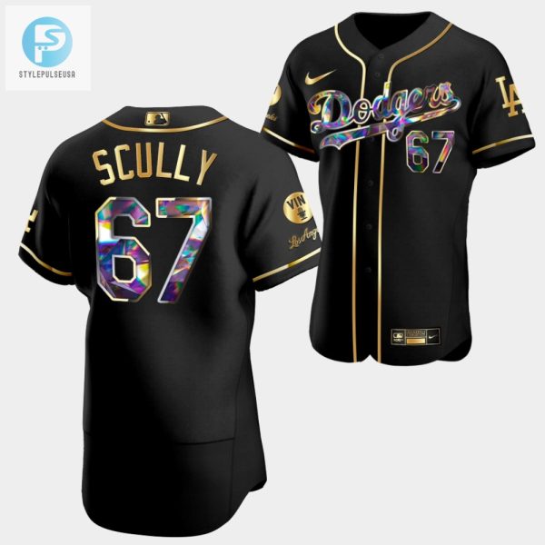 Vin Forever Los Angeles Dodgers Vin Scully 67 Black Jersey Golden Diamond stylepulseusa 1 1