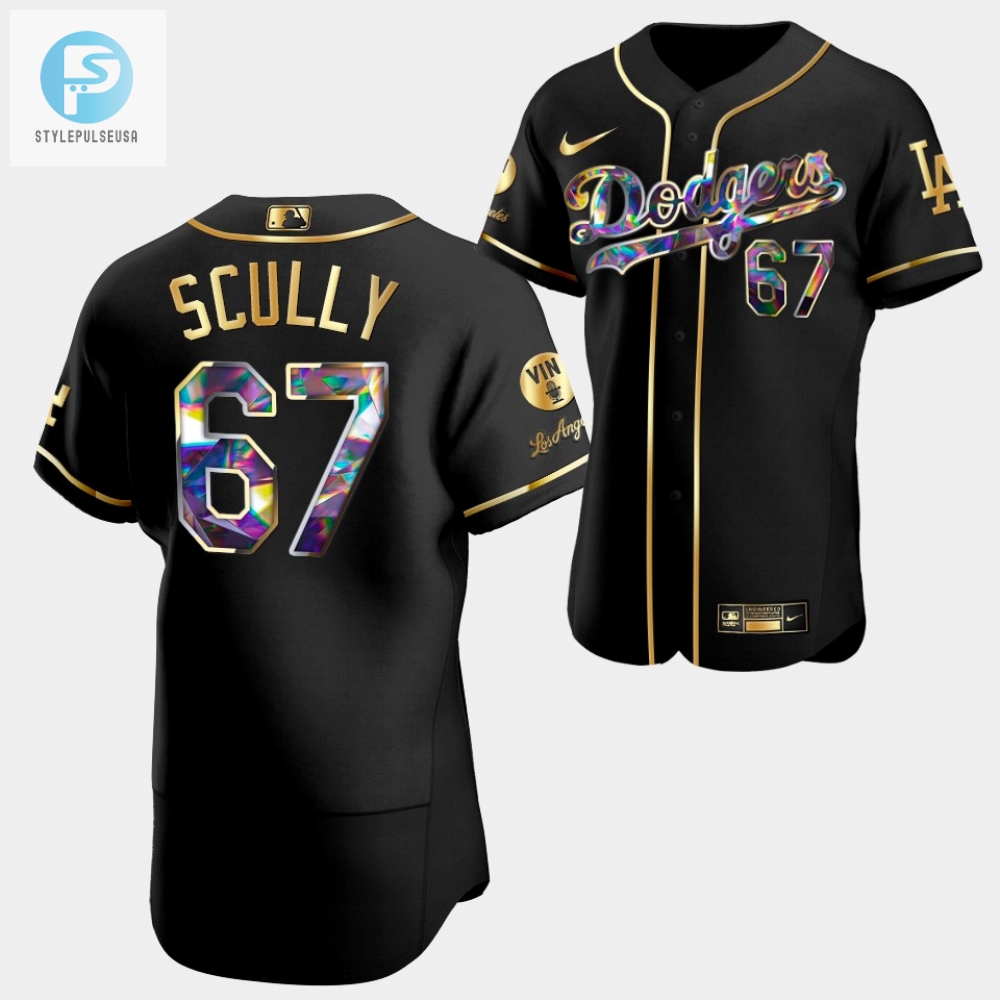 Vin Forever Los Angeles Dodgers Vin Scully 67 Black Jersey Golden Diamond 