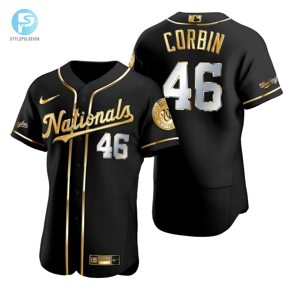 Washington Nationals 46 Patrick Corbin Mlb Golden Brandedition Black Jersey Gift For Nationals Fans 