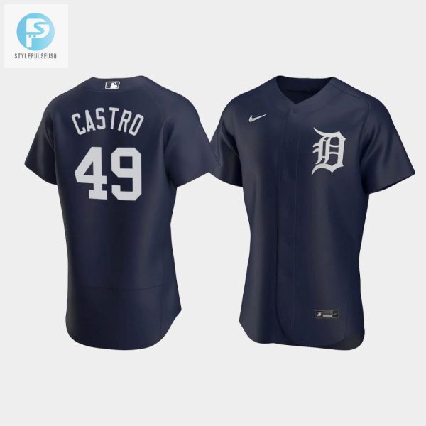 Willi Castro 49 Detroit Tigers Team Logo Navy Alternate Jersey stylepulseusa 1