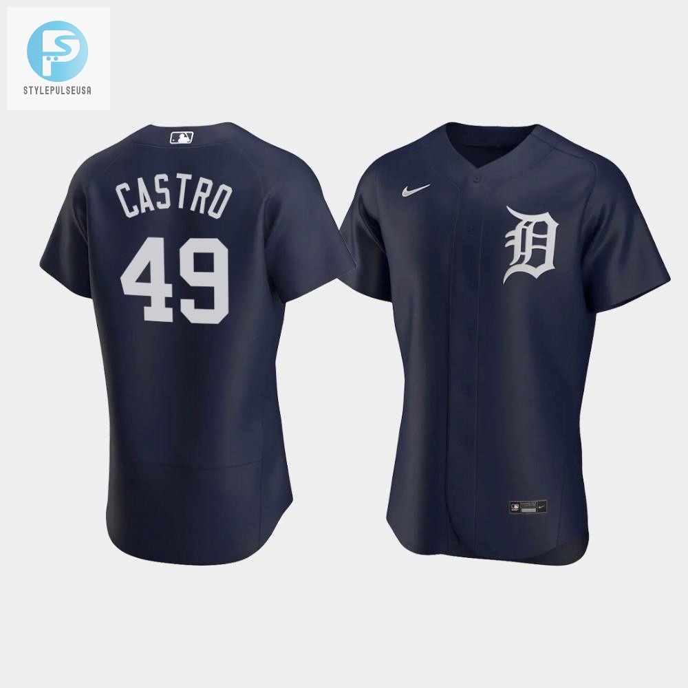 Willi Castro 49 Detroit Tigers Team Logo Navy Alternate Jersey 