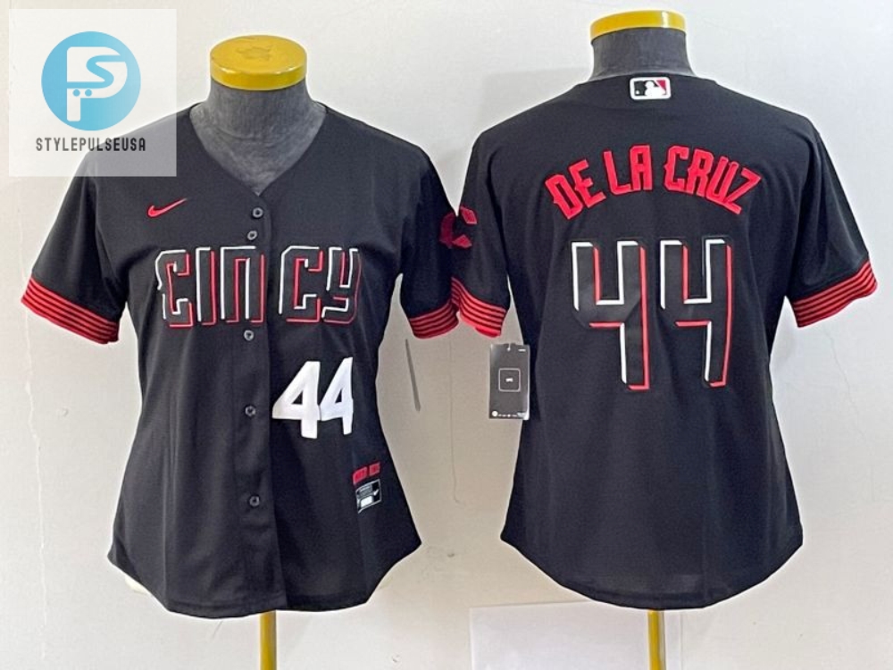 Women Cincinnati Reds 44 Elly De La Cruz Jersey Black Red stylepulseusa 1