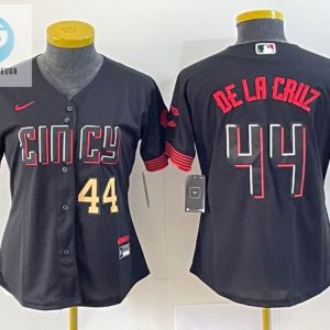 Women Cincinnati Reds 44 Gold Elly De La Cruz Jersey Black Red stylepulseusa 1 1