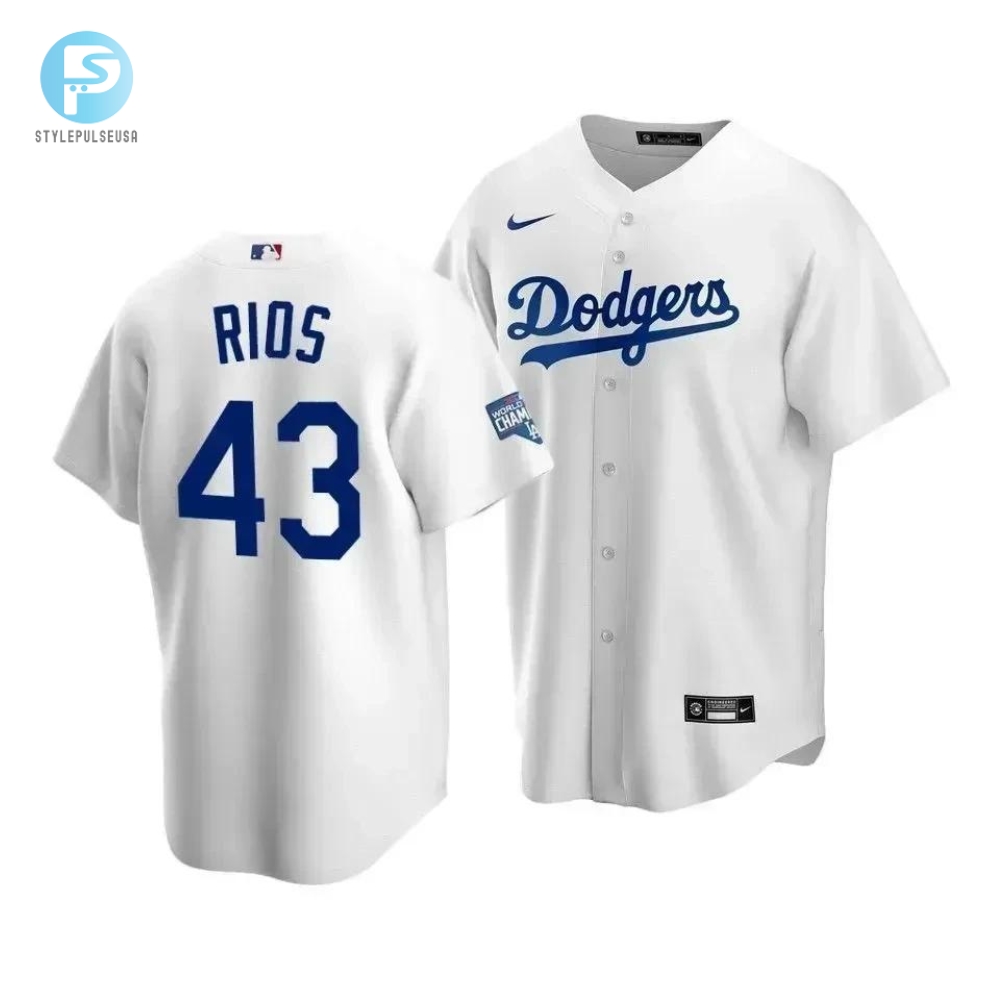 Youth Los Angeles Dodgers Edwin Rios 43 2020 World Series Champions Home Jersey White 