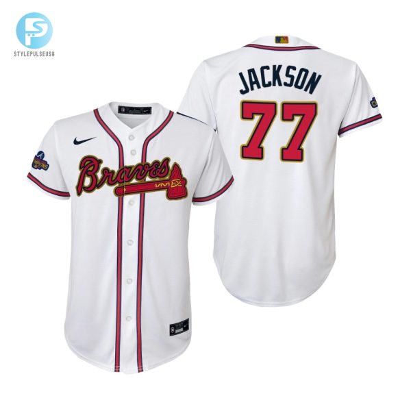 Youth Luke Jackson 77 Jersey Atlanta Braves White 202223 Gold Program Jersey stylepulseusa 1