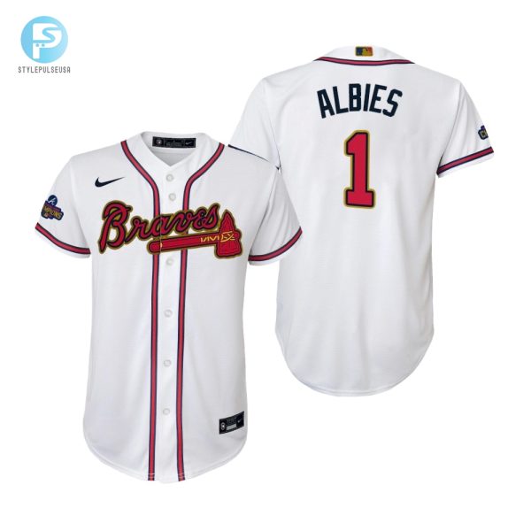 Youth Ozzie Albies 1 Jersey Atlanta Braves White 202223 Gold Program Jersey stylepulseusa 1