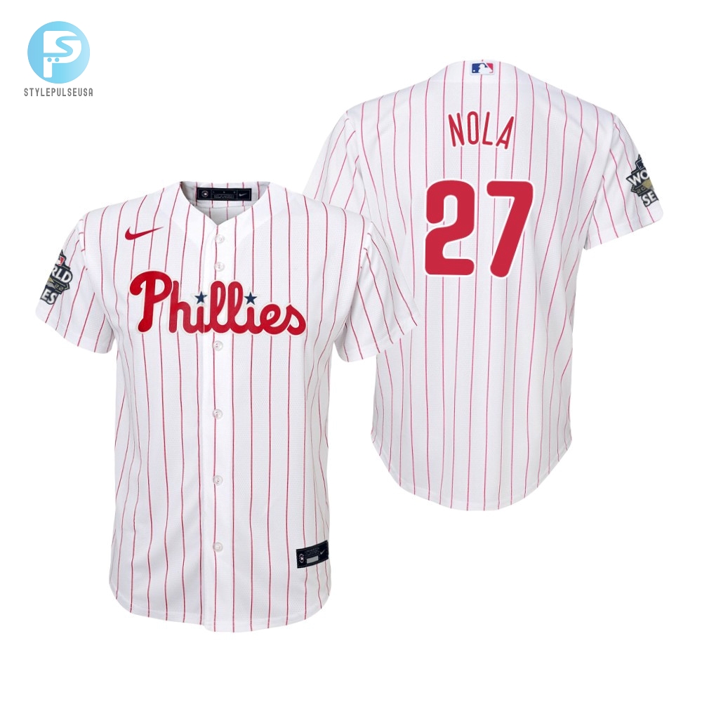 Youth Philadelphia Phillies Aaron Nola 27 White 202223 World Series Jersey 