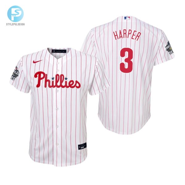 Youth Philadelphia Phillies Bryce Harper 3 White 202223 World Series Jersey stylepulseusa 1