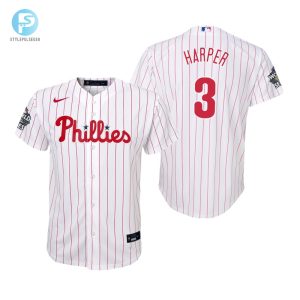 Youth Philadelphia Phillies Bryce Harper 3 White 202223 World Series Jersey stylepulseusa 1 1